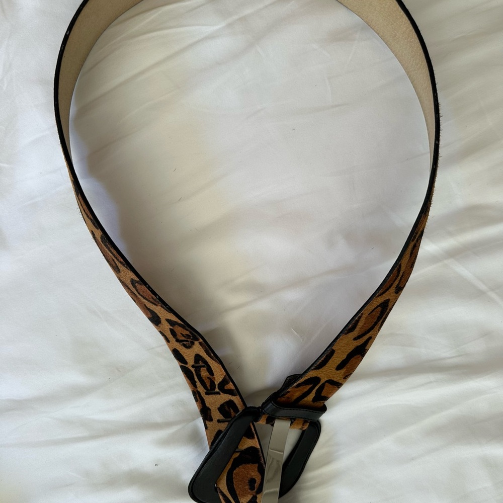 Brown and Black Leopard Print Belt with Adjustable Buckle